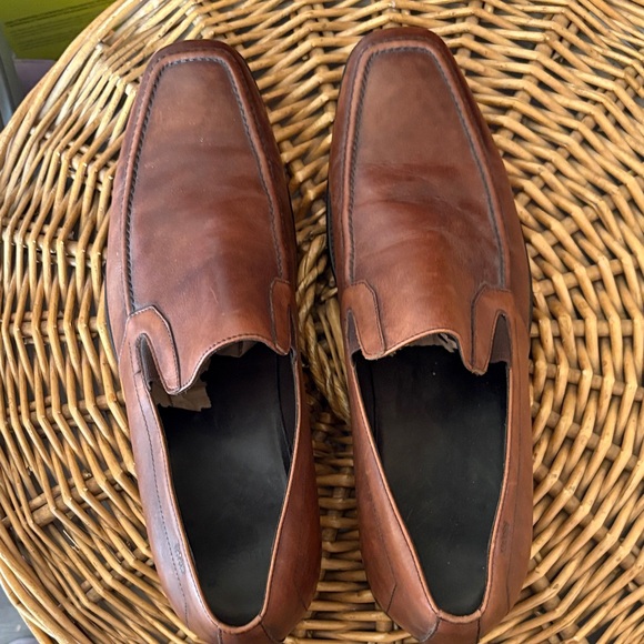 Hugo Boss Slip On Loafers Mens SZ 12 Brown Leather Apron  Hugo Boss Tan Leather Slip-On Loafers